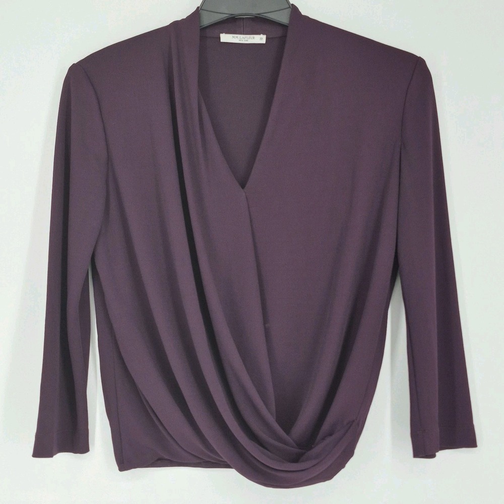 M.M.LaFleur Deneuve Top Blouse Sz XS Blackberry Purple Faux Wrap Japanese Crepe